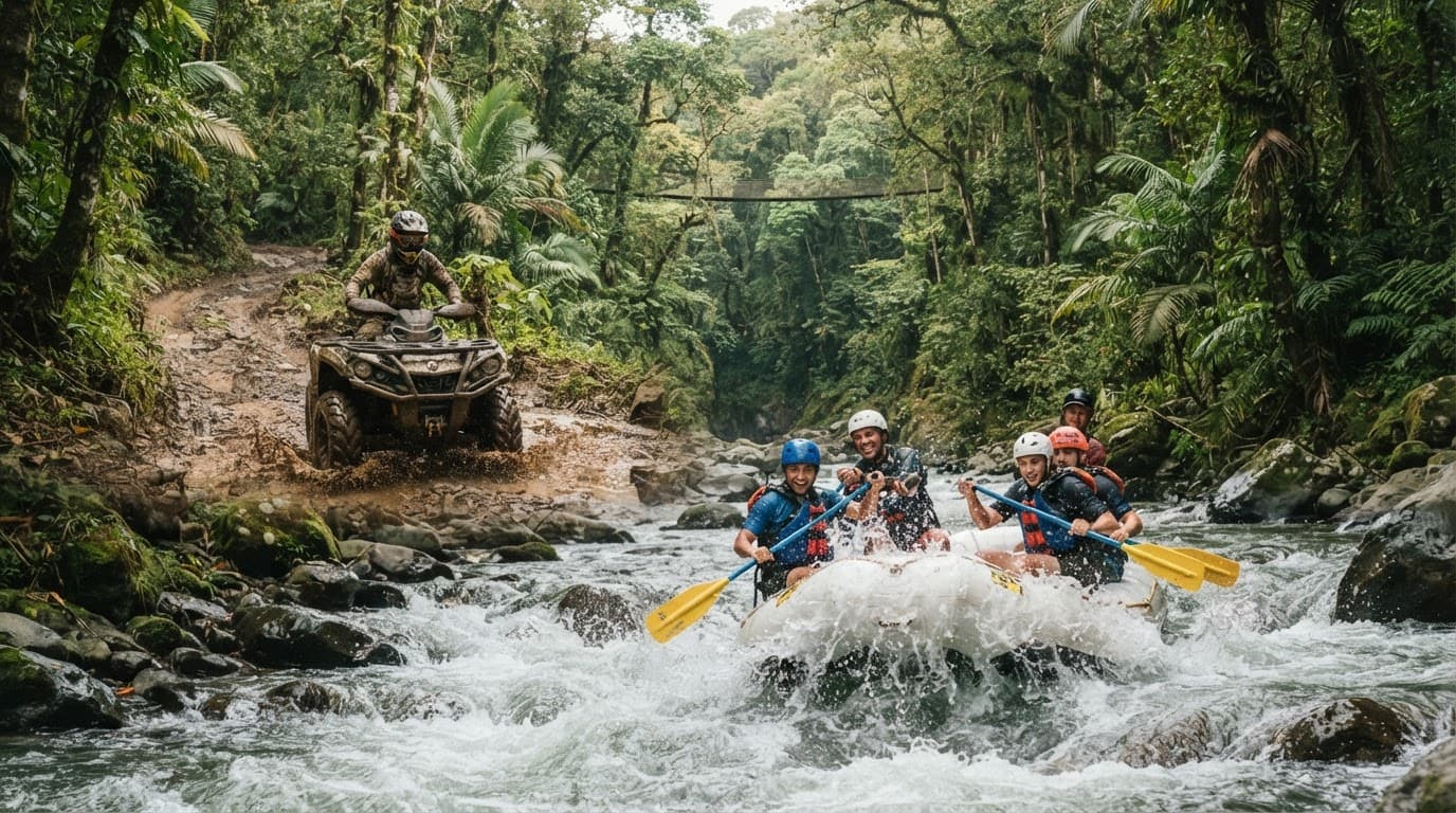 Group enjoying a guided rafting tour in Costa Rica