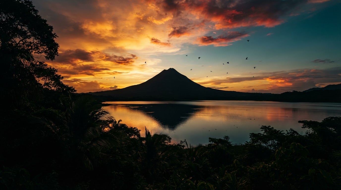 Atardecer sobre un paisaje tropical